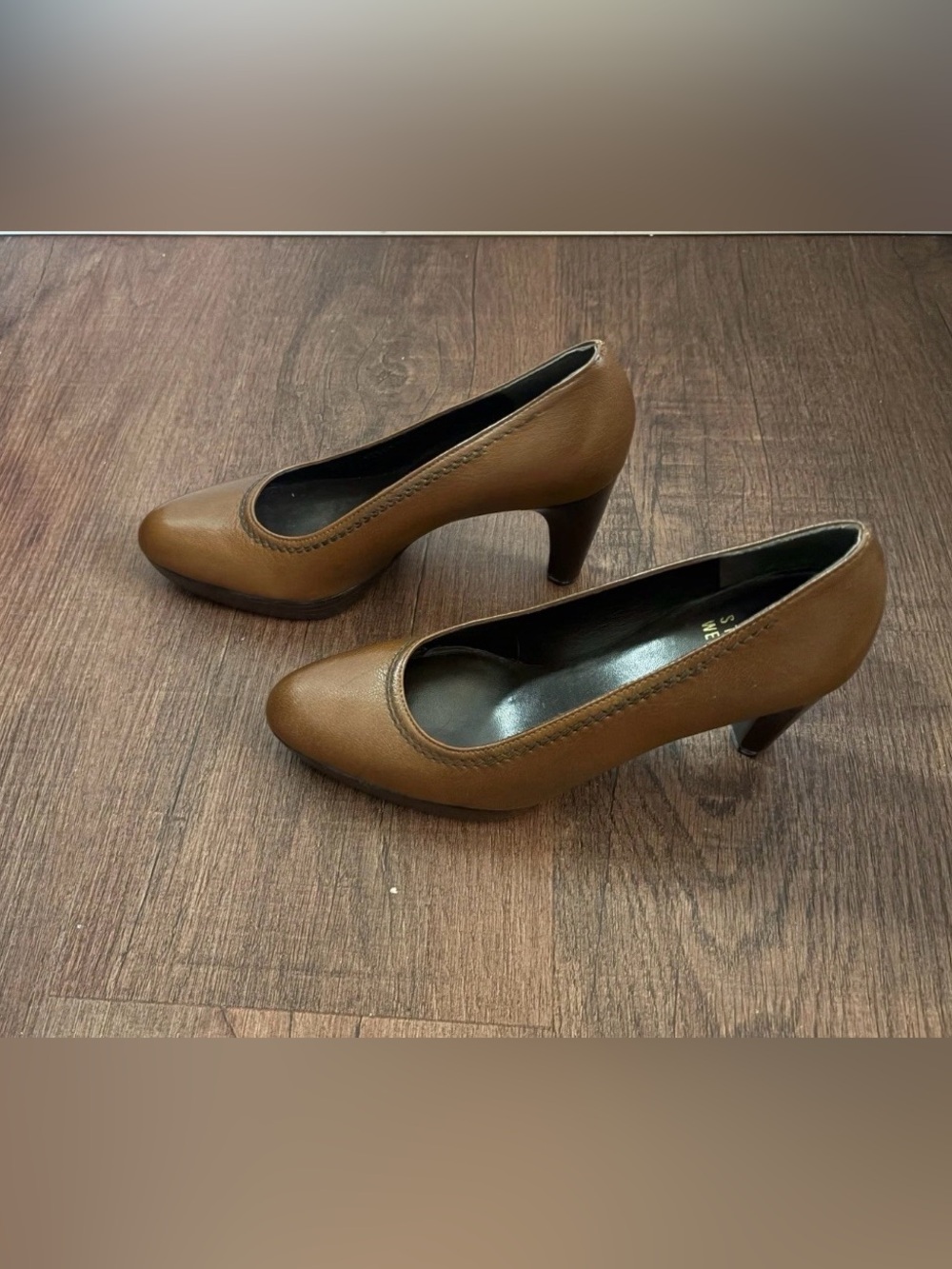 Stuart Weitzman Brown Leather Platform Pumps Heels Size 4.5M Made Spain